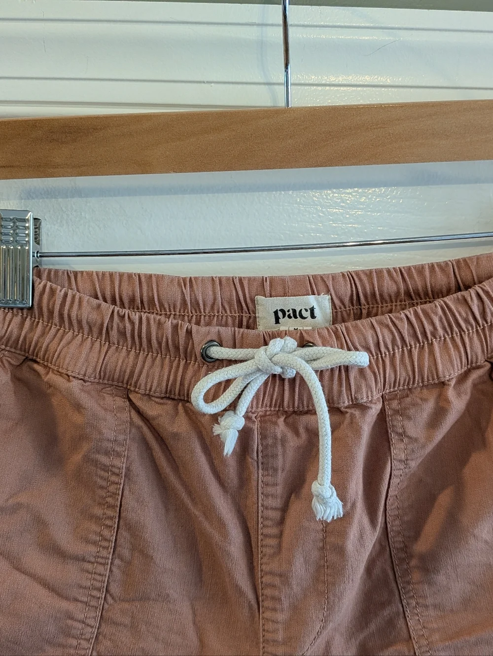 Pact Woven Twill Drawstring Shorts Organic Cotton Pink Clay Pull On Size M - Picture 7 of 12